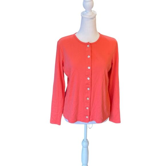 LL Bean Supima Cotton Cardigan Long Sleeve Top Womens Size Small Coral Pink - Picture 1 of 9